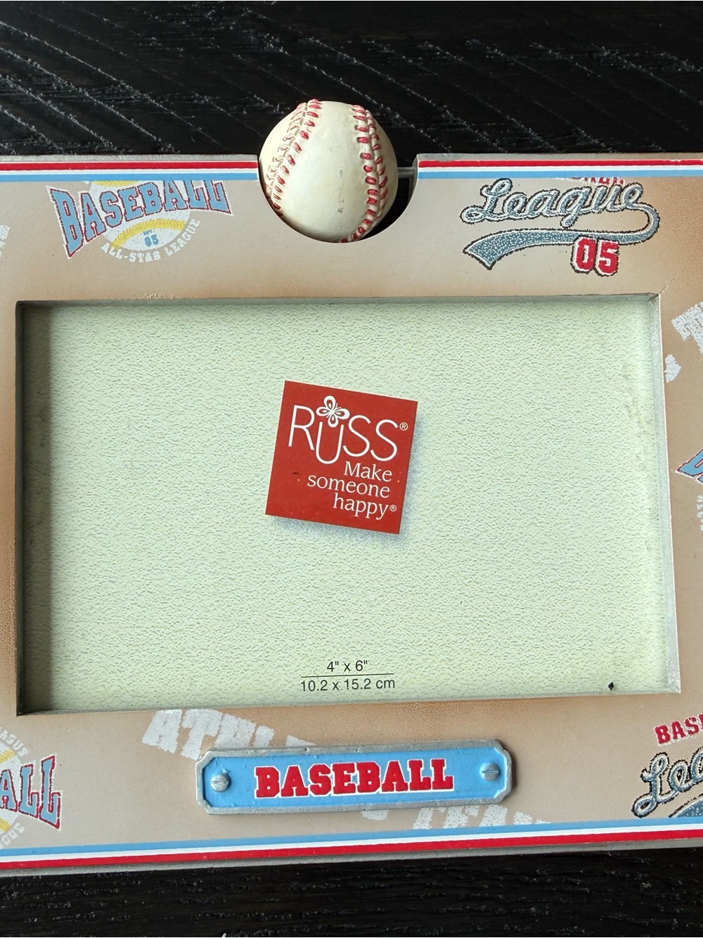 RUSS Baseball Photo Frame in Beige with Red Accents